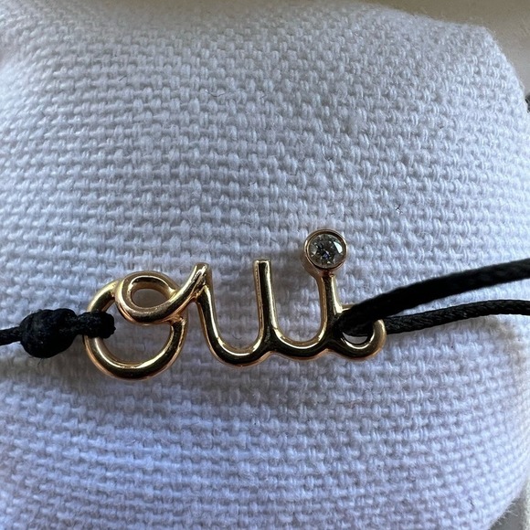 Authentic Dior Gold 'Oui' Bracelet Rose Gold Diamond Black Cord - Picture 6 of 7